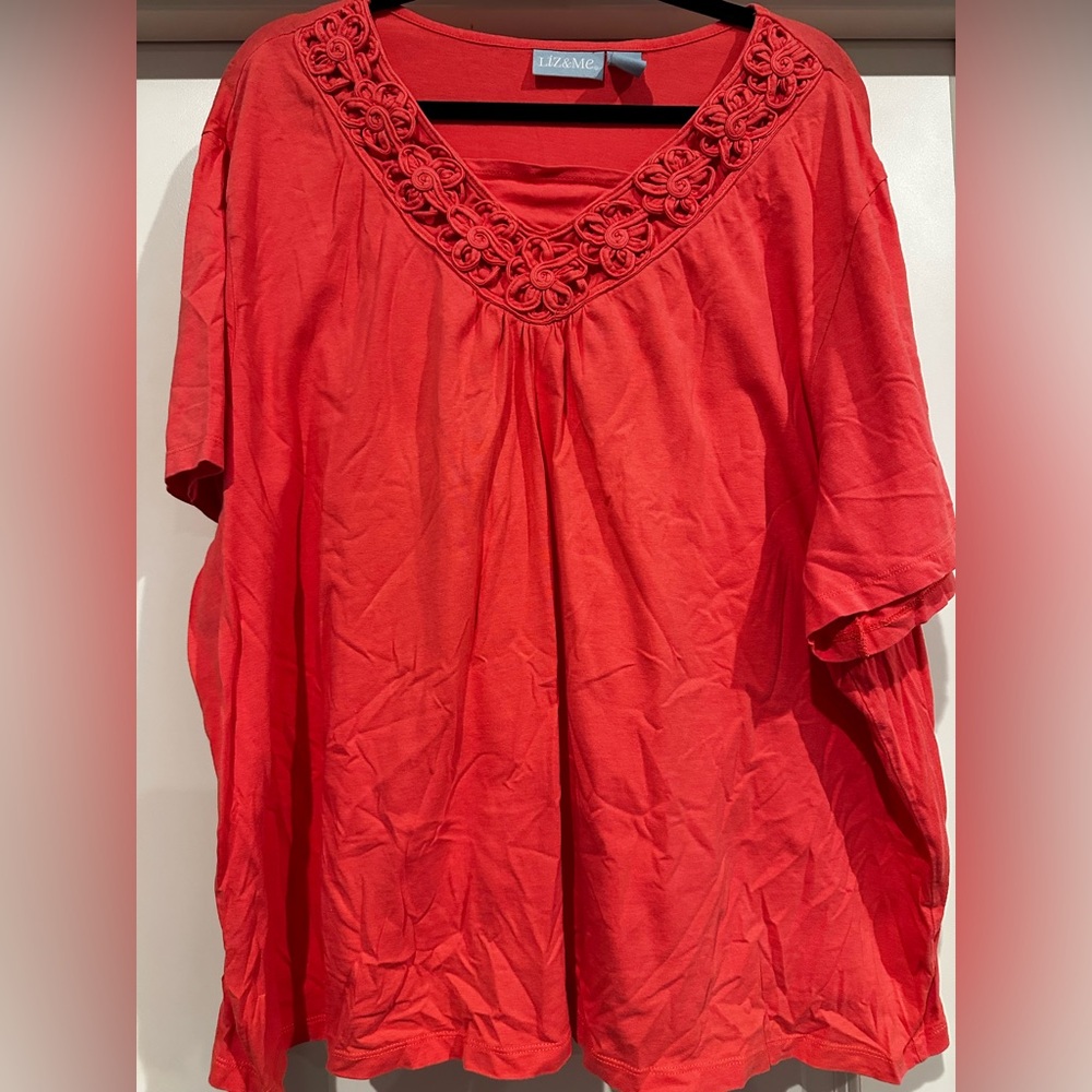 Liz & Me Embroidered Salmon Women's Top